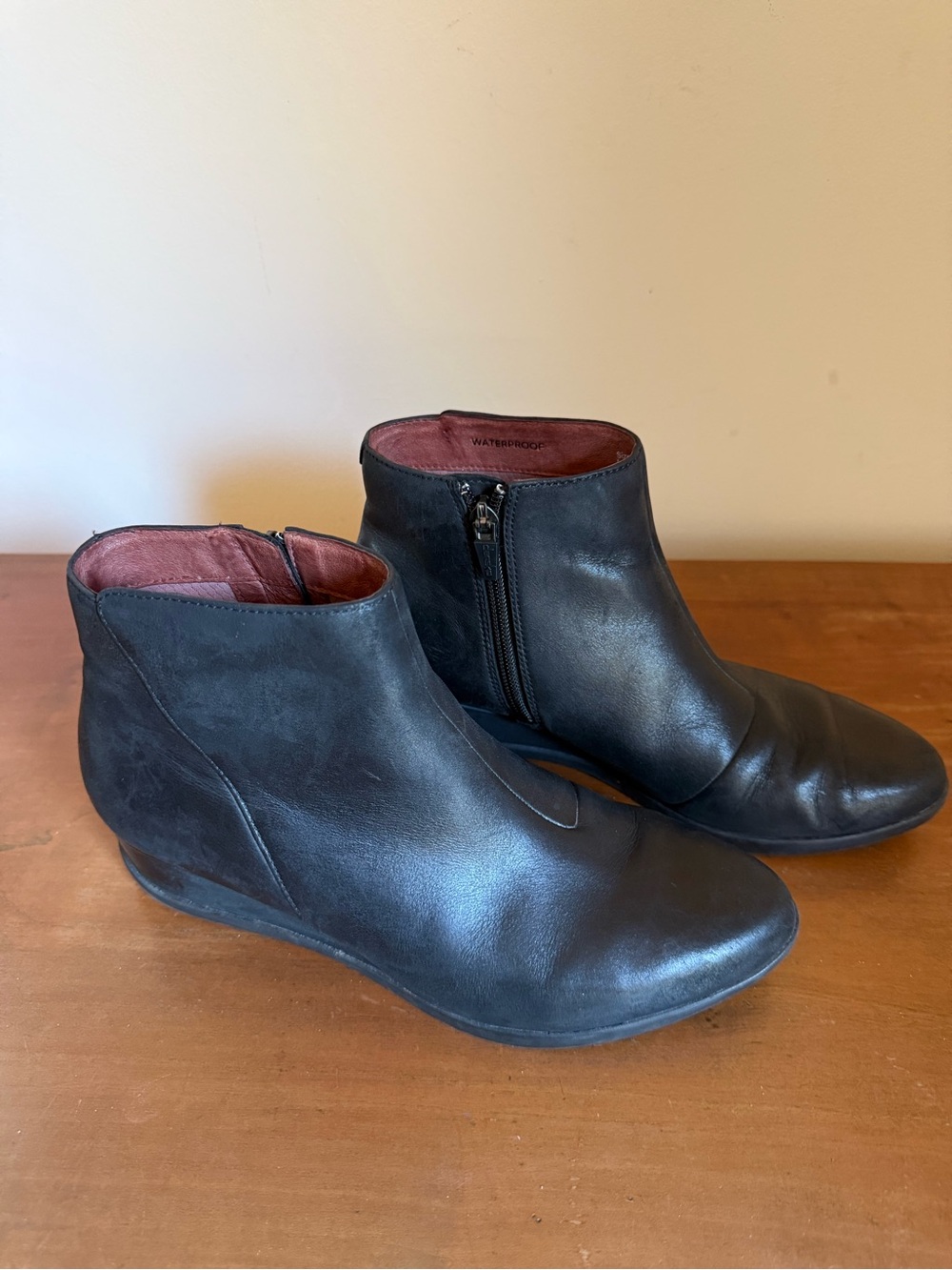Dansko Black Leather Waterproof Wedge Booties, size EU 38 (7.5) US